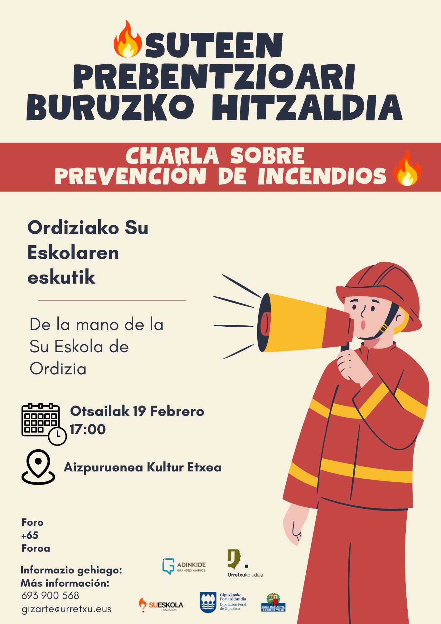 Urretxuko +65 Foroak eta Adinkide elkarteak “Suteen prebentzioaren” inguruko hitzaldia antolatu dute otsailaren 19rako 
