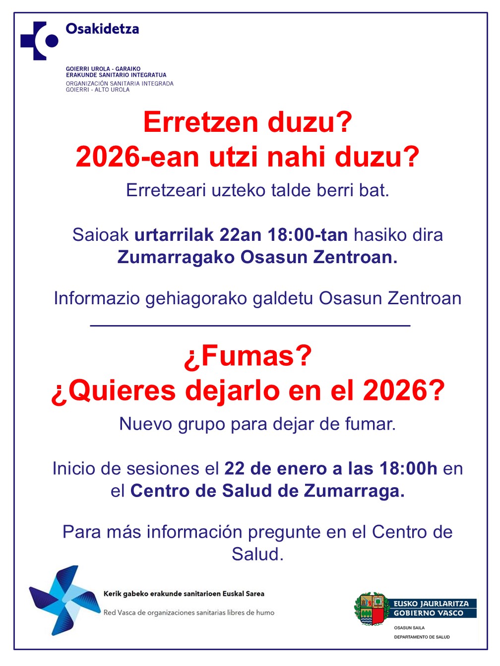 Osakidetzak erretzeari uzteko talde berria martxan jartzen du